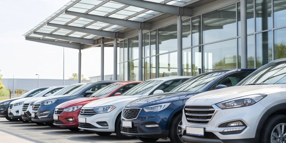 Row of cars at a dealership