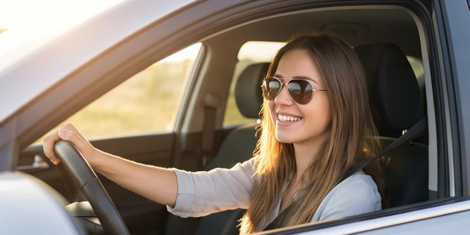 Woman smiling behind the wheel