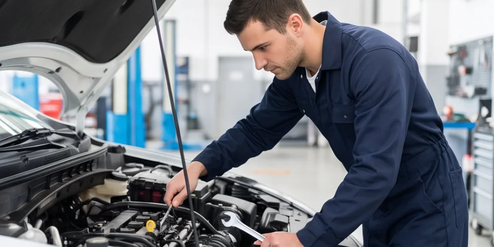 Mechanic servicing a car engine