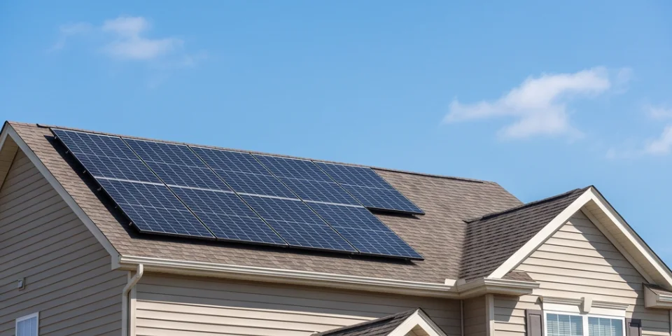 Solar panels on a house roof