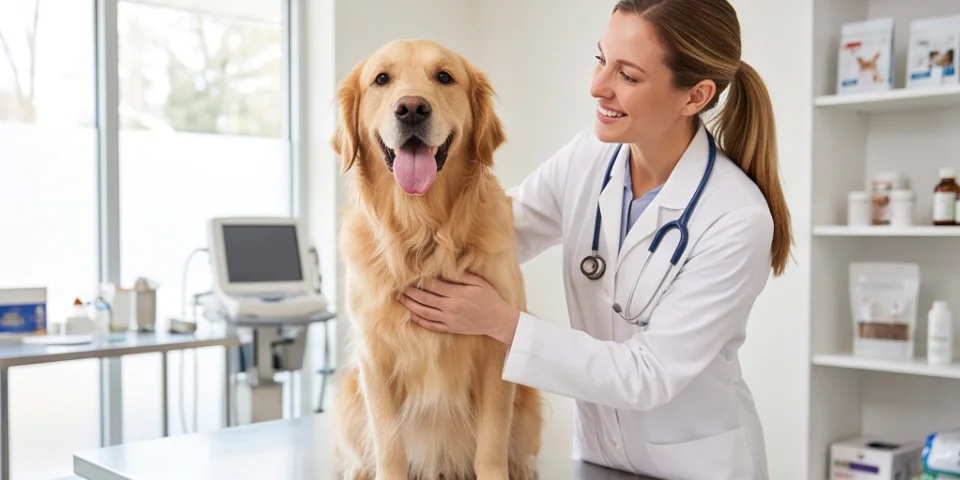 Veterinarian examining a dog