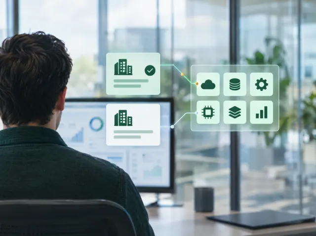 An IT professional reviewing company profiles linked to the software platforms they use